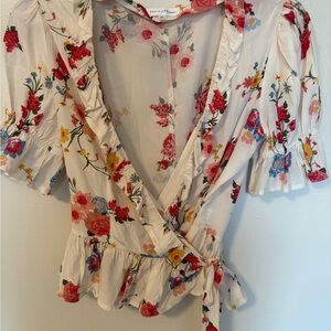 Privacy Please Multicolor Floral Wrap Blouse